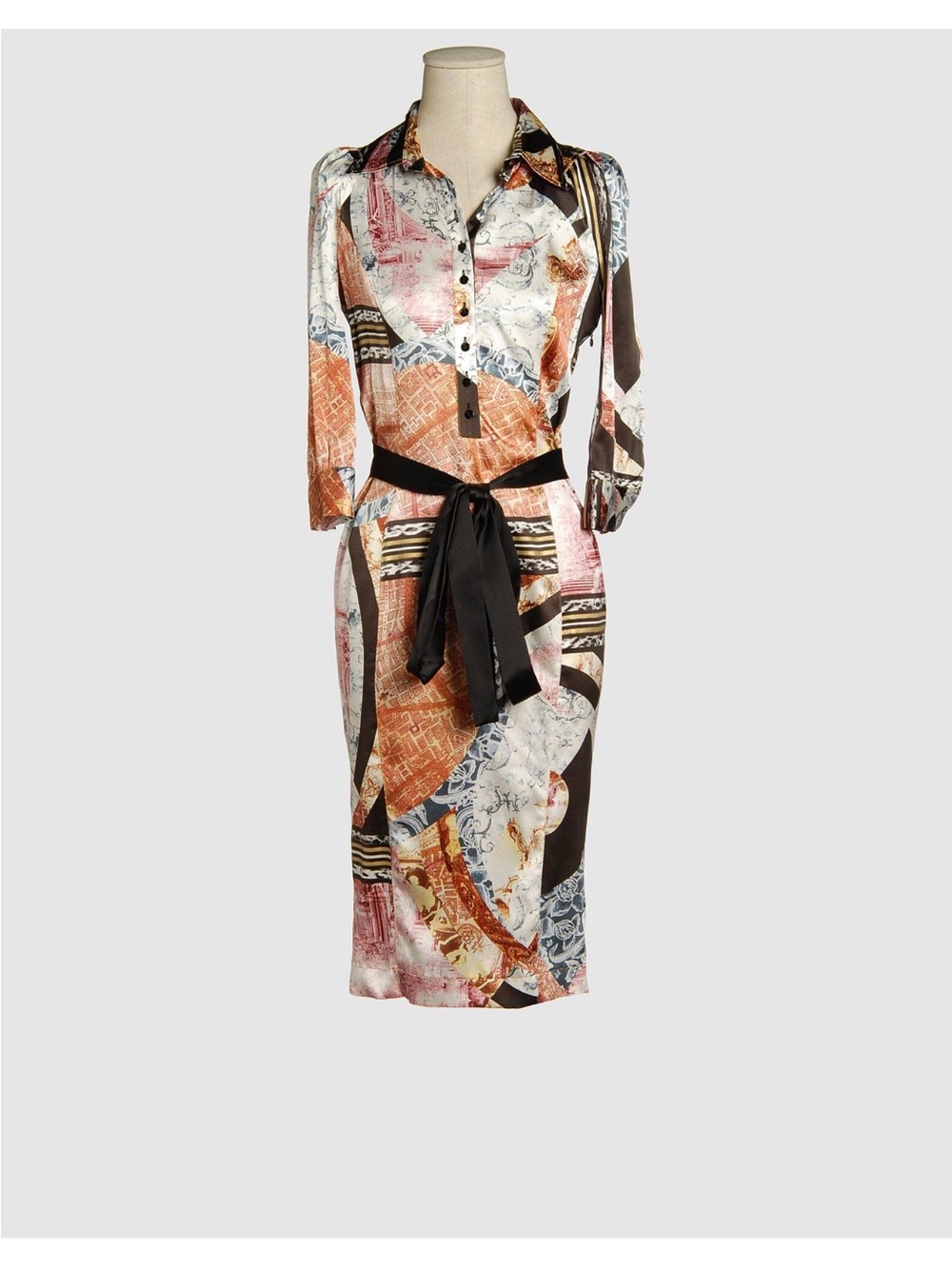 Just Cavalli Multicolor Silk Abstract Midi Dress with Black Sash 6/42